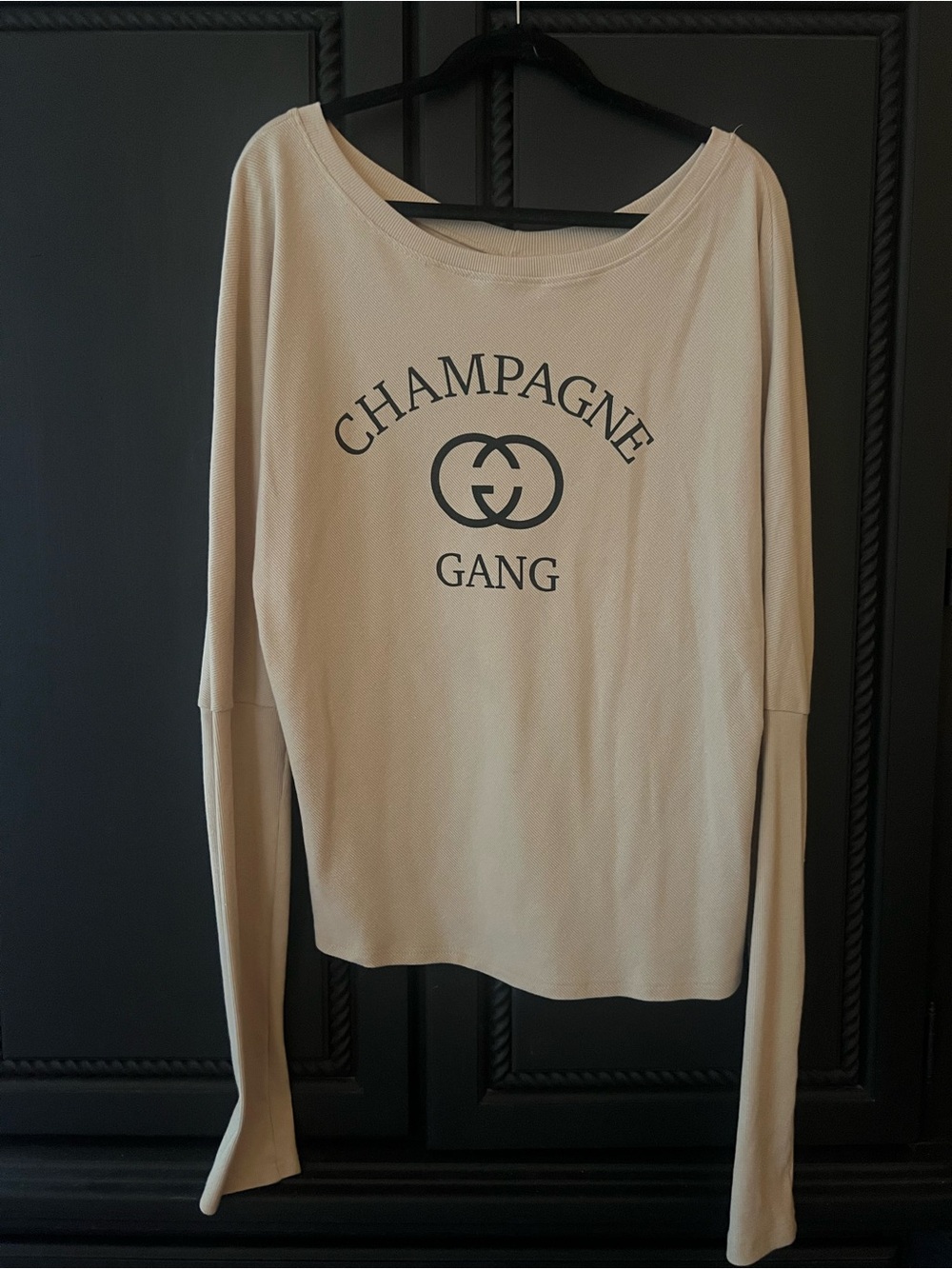 CHAMPAGNE GANG Women's Long Sleeve Off the Shoulder Top - Beige